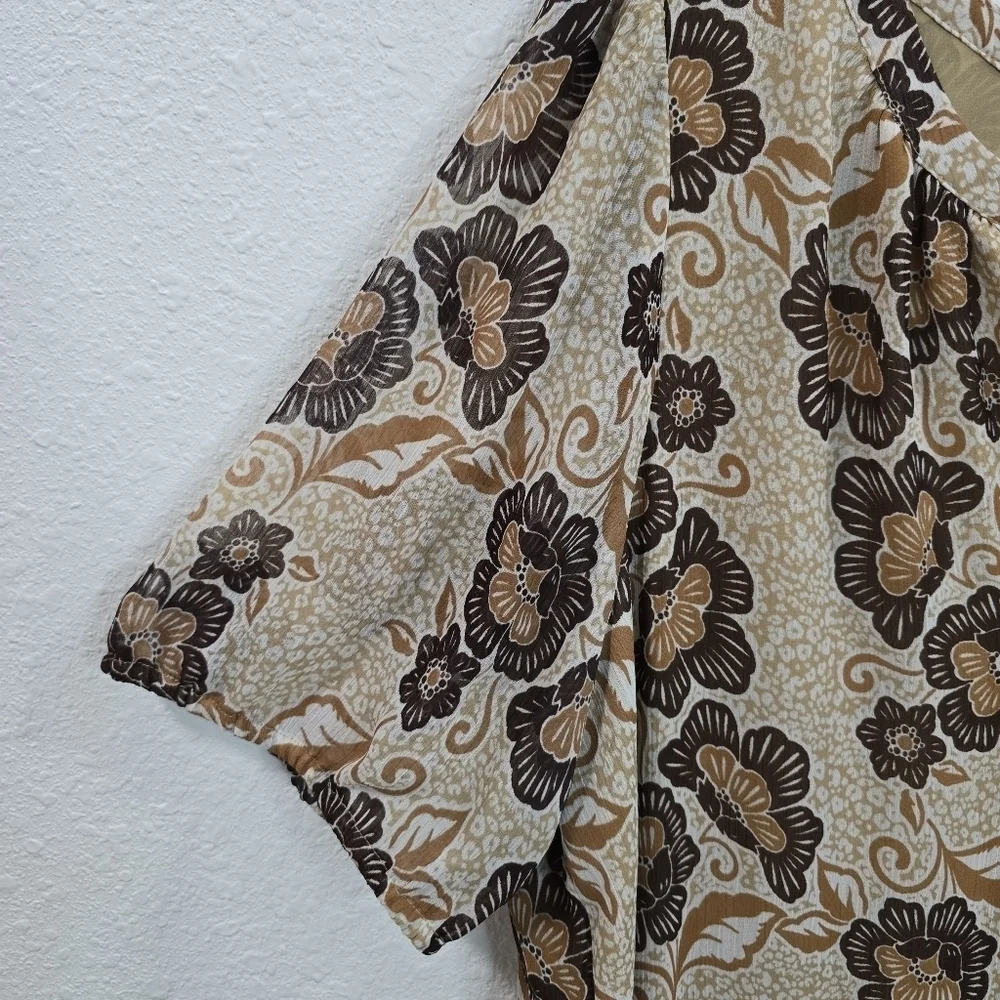 Loft Floral Print Puff  Womens Sleeve Henley Blouse Size XL.